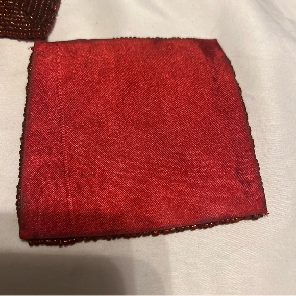 4 Glass Bead Beaded Square Red Coasters 4" x 4" Preloved For Coffee Table Office - Picture 3 of 9